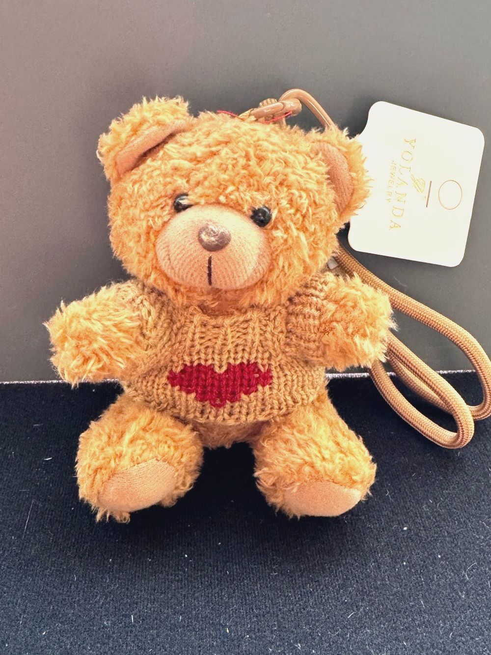 Yolanda Brown Plush Teddy Bear Bag Charm Keychain Knit Sweater NWT